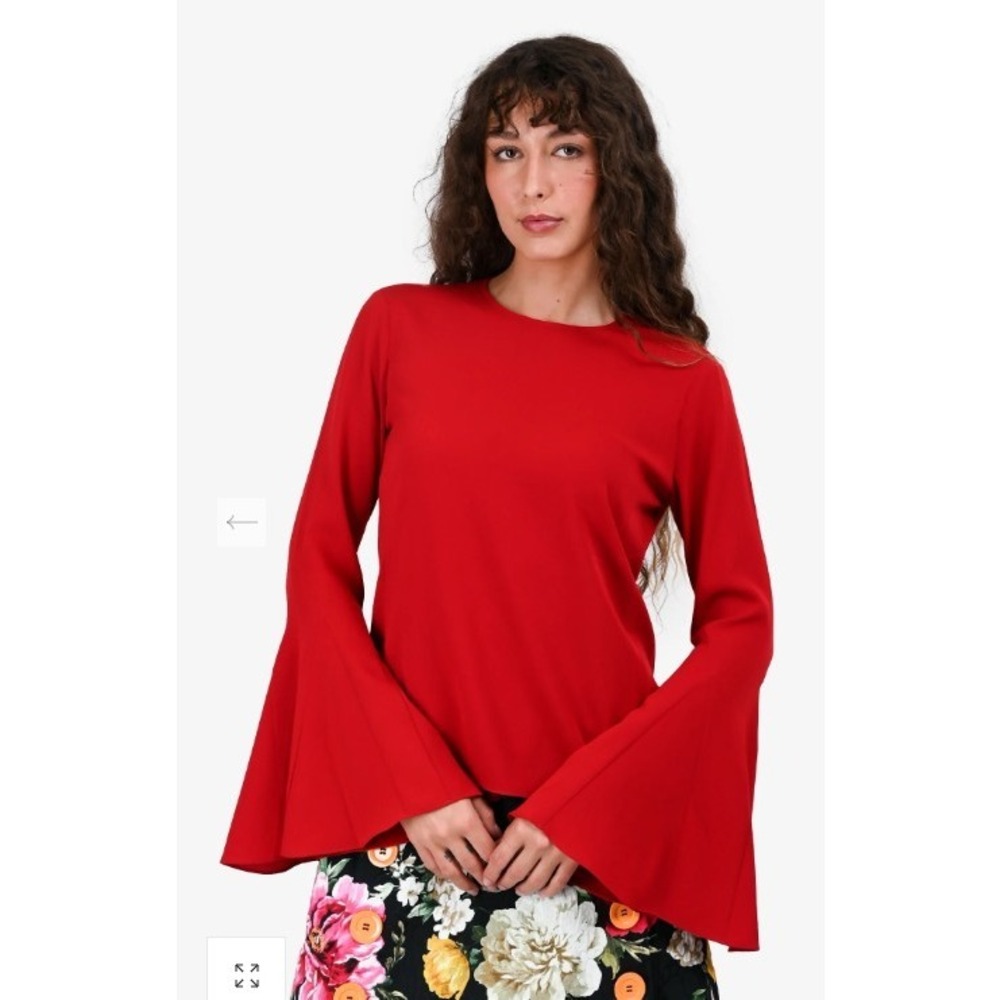 FRAME Red Bell Sleeve Blouse Top Medium OP24WBL001 Ruby Red Triacetate Blend